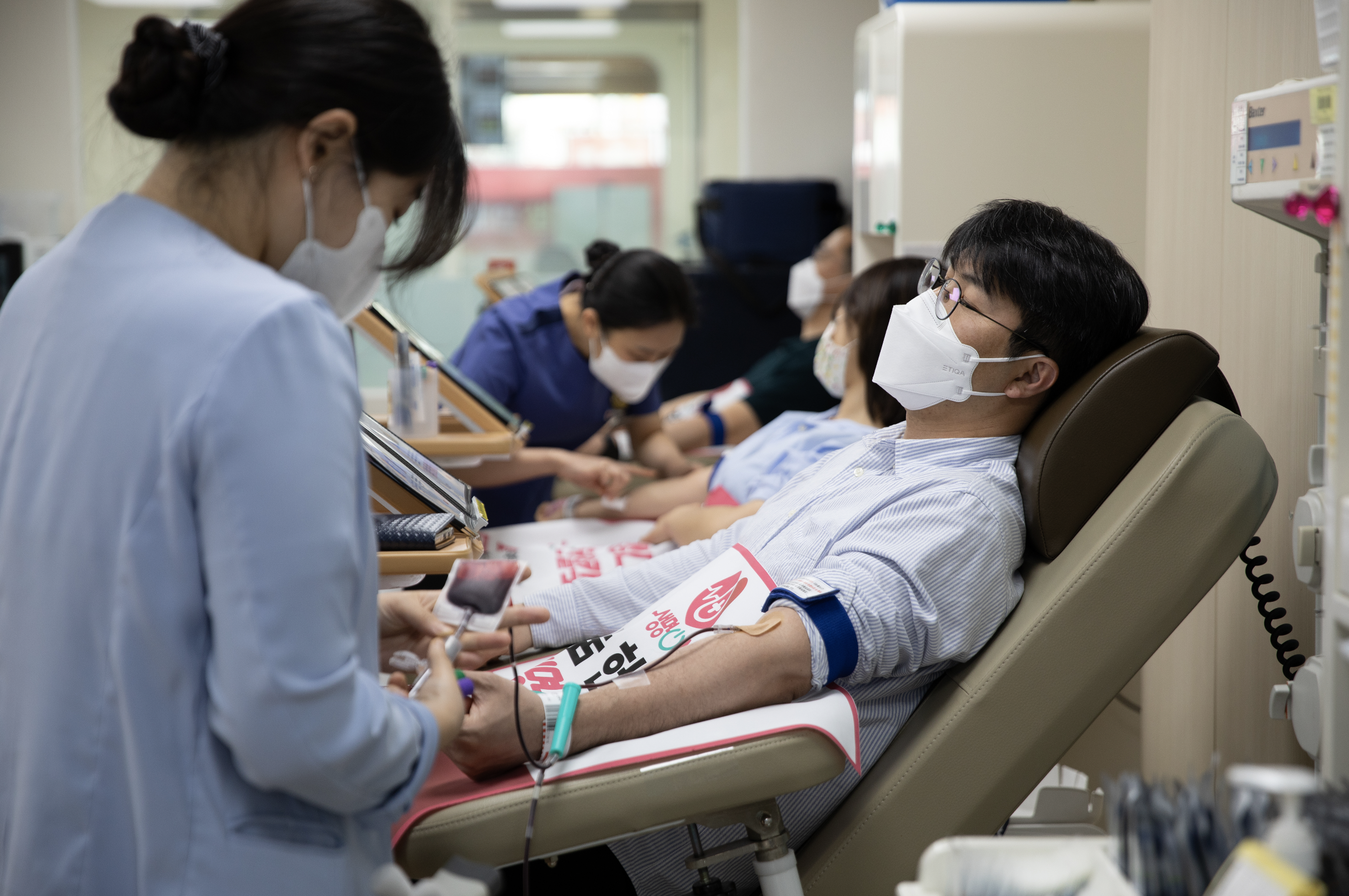 Shincheonji Hanam Church members donate blood at the Hanam Center for Blood Donation in Hanam