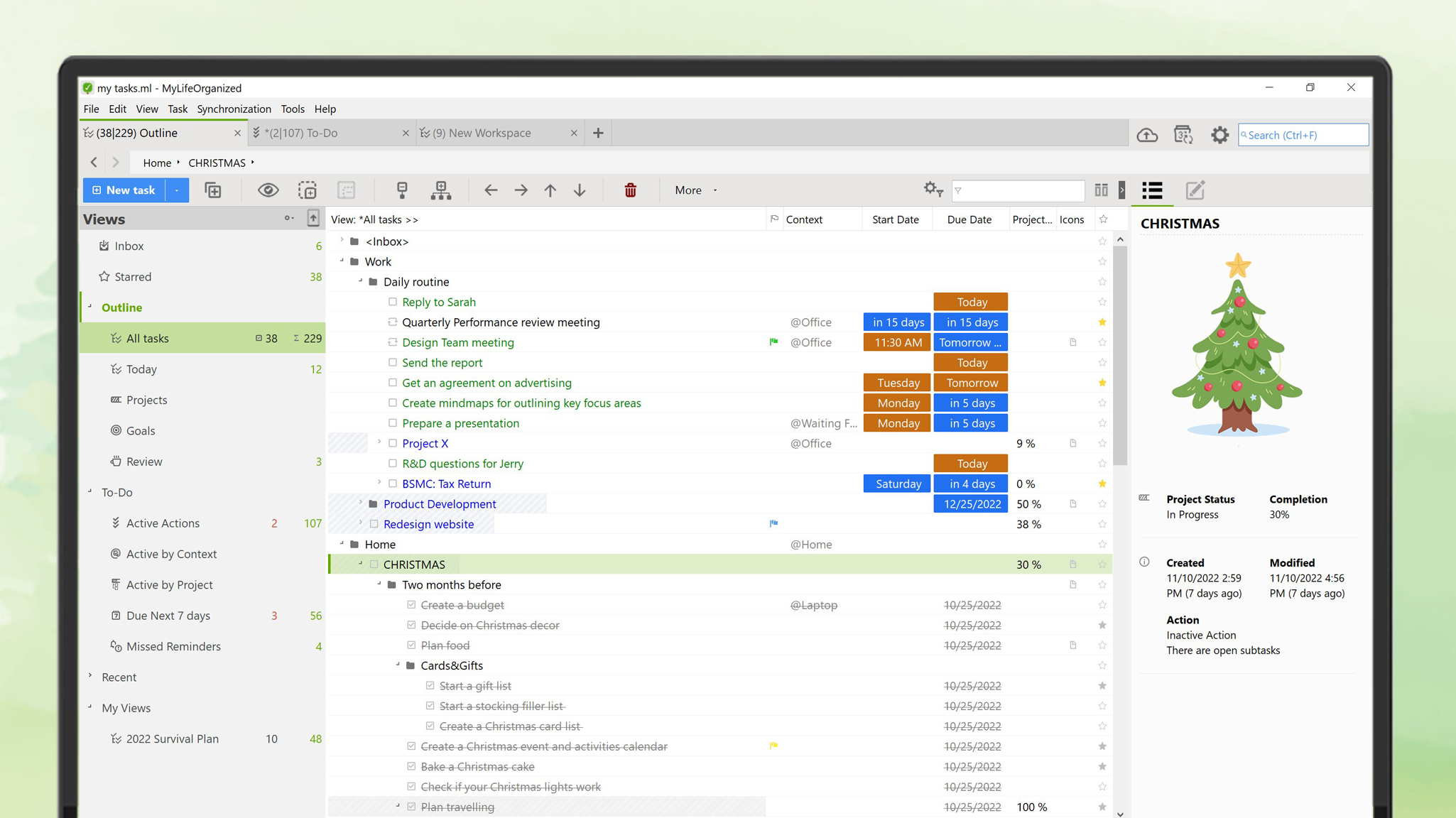 The MyLifeOrganized hierarchical list is easy to navigate and zoom into The MyLifeOrganized hierarchical list is easy to navigate and zoom into