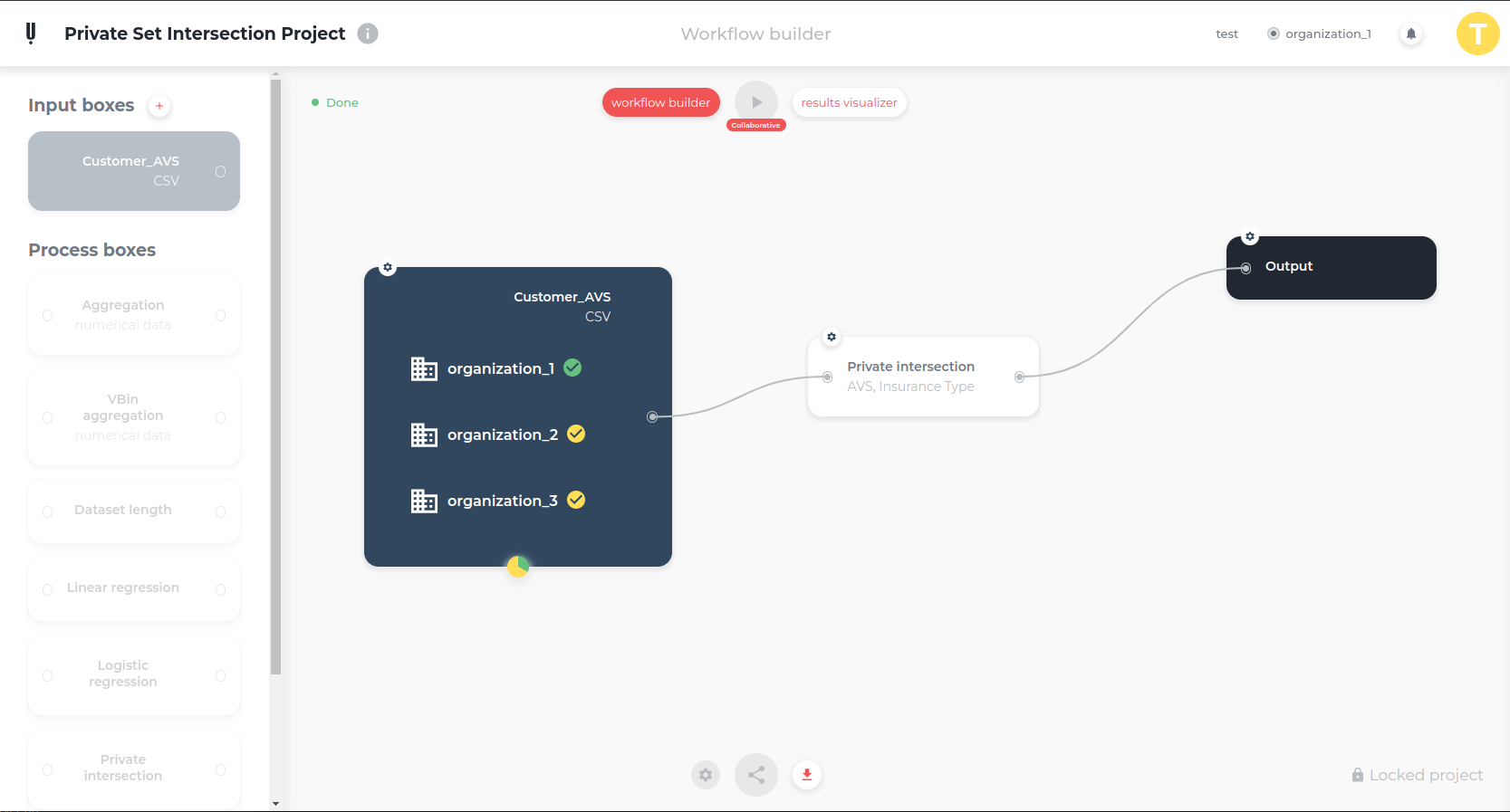 Tune Insight offers a workflow builder for private set intersection